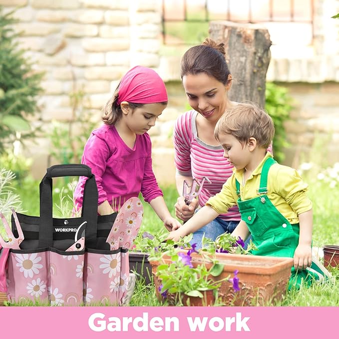 WORKPRO 5PCS Garden Tool Set, Aluminum Heavy Duty Gardening Tool Set with Garden Tool Bag, Outdoor Garden Hand Tools, Pink, Garden Gifts-BloomoryGarden