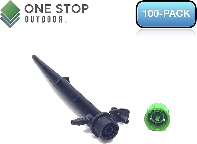 (100-PACK) - 1/4" Inch 360 Degree Drip Emitter On 6" Stake Sprayer Adjustable Flow 0-20 GPH, Fits 1/4 (4-6mm) Irrigation Tubing - Micro Bubbler Drippers for Drip Irrigation (50 Pack Dripper on Stake)-BloomoryGarden