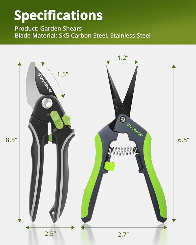 Garden Shears Set: 8.5" Bypass Pruning Shears & 6.5" Straight Trimming Scissors, Ultra-Sharp Garden Scissors with Stainless Steel Blades, Safety Lock, Gardening Gifts for Women Men, 2 Pack-BloomoryGarden
