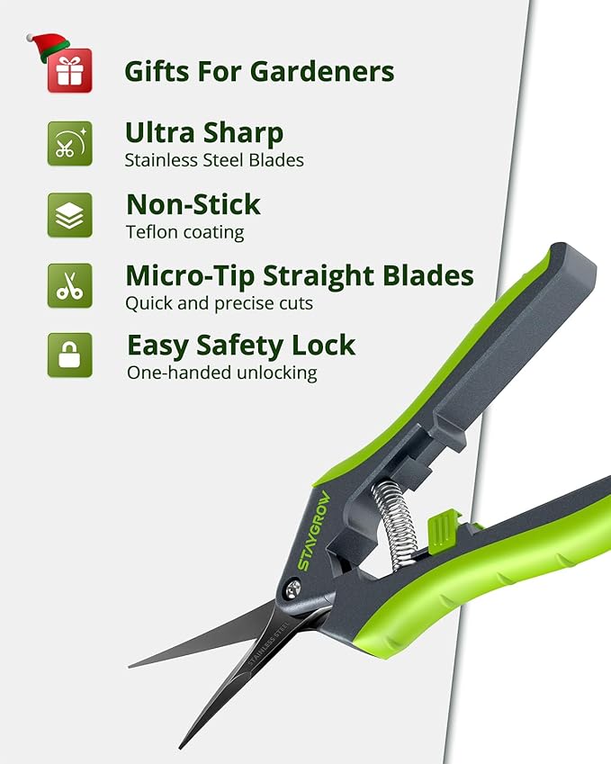 Garden Shears Set: 8.5" Bypass Pruning Shears & 6.5" Straight Trimming Scissors, Ultra-Sharp Garden Scissors with Stainless Steel Blades, Safety Lock, Gardening Gifts for Women Men, 2 Pack-BloomoryGarden