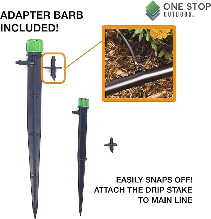 (100-PACK) - 1/4" Inch 360 Degree Drip Emitter On 6" Stake Sprayer Adjustable Flow 0-20 GPH, Fits 1/4 (4-6mm) Irrigation Tubing - Micro Bubbler Drippers for Drip Irrigation (25 Pack Dripper on Stake)-BloomoryGarden