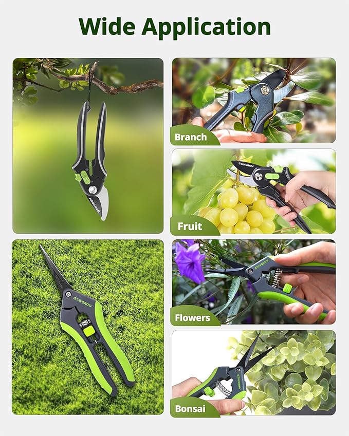 Garden Shears Set: 8.5" Bypass Pruning Shears & 6.5" Straight Trimming Scissors, Ultra-Sharp Garden Scissors with Stainless Steel Blades, Safety Lock, Gardening Gifts for Women Men, 2 Pack-BloomoryGarden