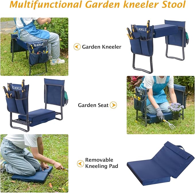 ikkle Garden Kneeler and Seat Heavy Duty Garden Stool, Upgraded Gardening Kneeler Bench, Thicker Wider Kneeling Pad, Garden for Seniors